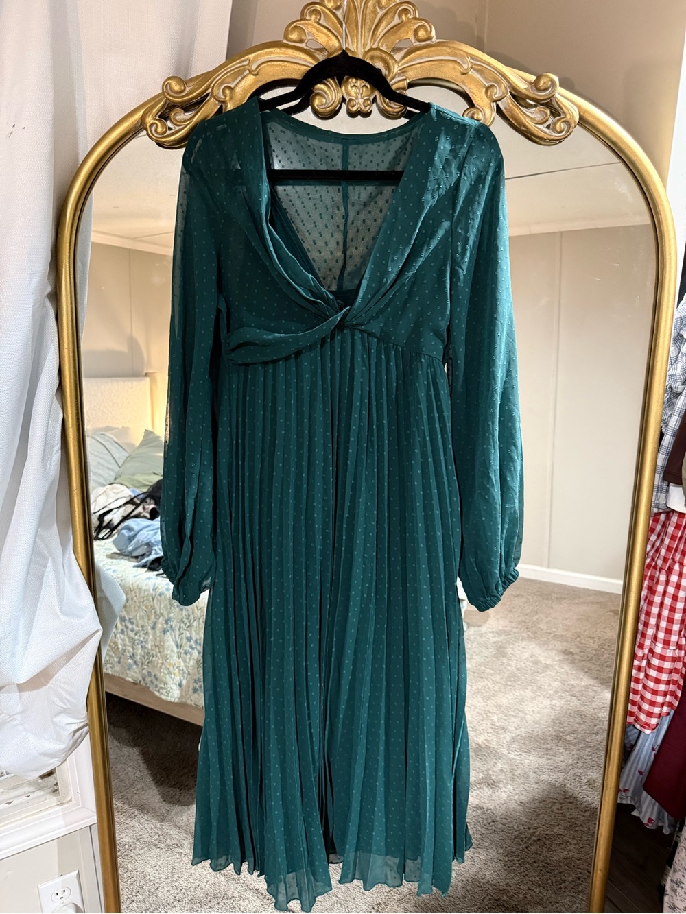 ASOS Elegant Teal Long-Sleeve Pleated Midi Dress